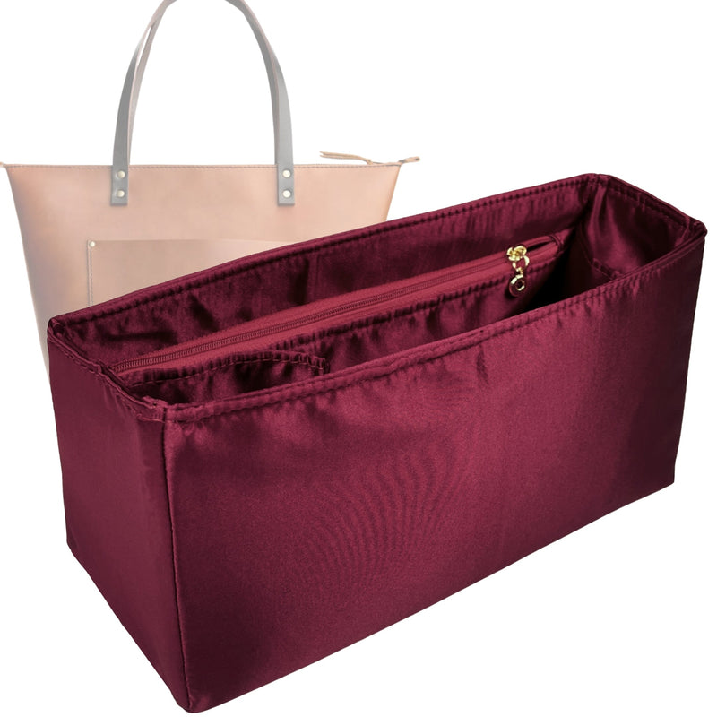 Organizer for [Zipper Tote Large, Portland Leather Goods] Tote Purse Bag Insert Liner Shaper (Silk, Full-width Zip and Open Pocket)