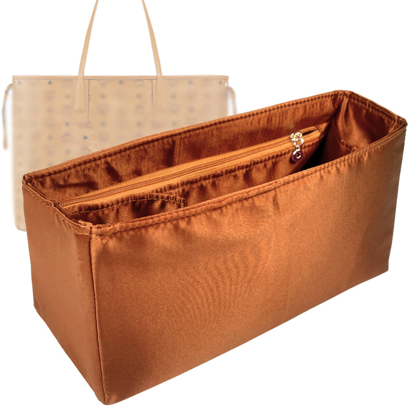 Organizer for [Reversible Liz Large, MCM] Tote Purse Bag Insert Liner Shaper (Silk, Full-width Zip and Open Pocket)