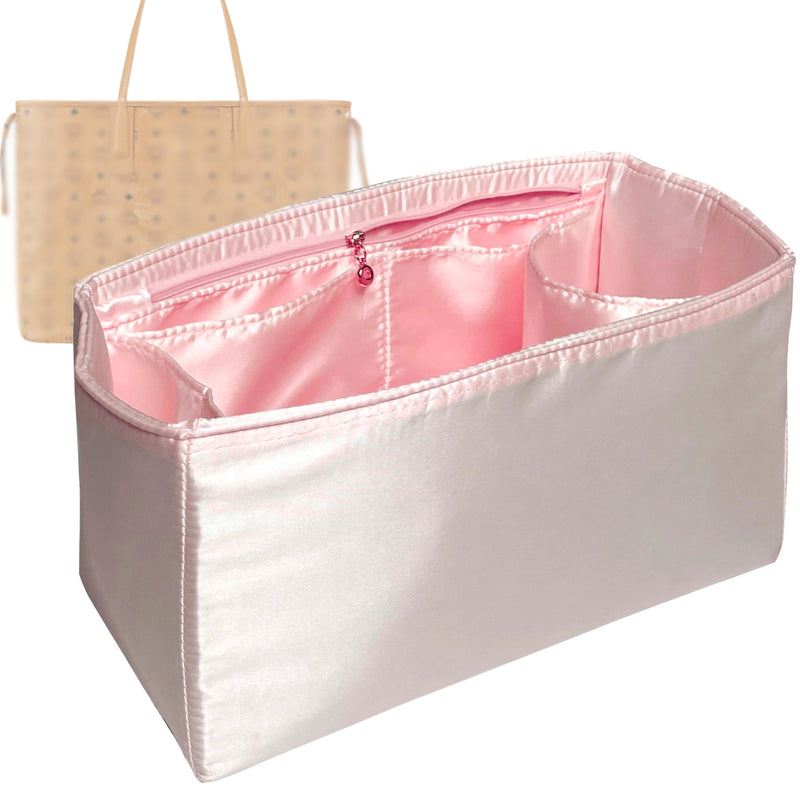 Organizer for [Reversible Liz Medium, MCM] Tote Purse Bag Insert Liner Shaper (Silk, Full-width Zip and Open Pocket)