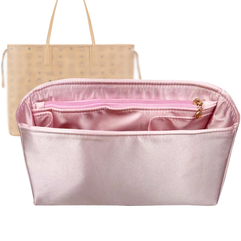 Organizer for [Reversible Liz Medium, MCM] Tote Purse Bag Insert Liner Shaper (Silk, Full-width Zip and Open Pocket)