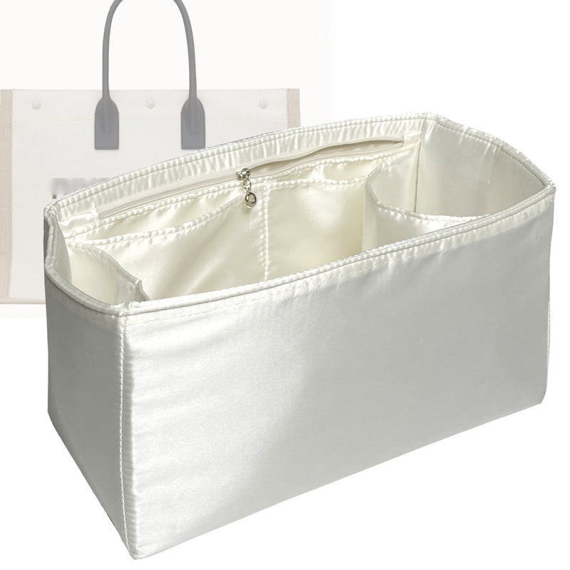 Organizer for [Rive Gauche Small, Saint Laurent (YSL)] Tote Purse Bag Insert Liner Shaper (Silk, Full-width Zip and Open Pocket)