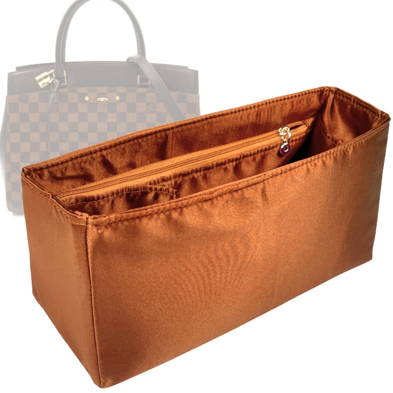 Organizer for [Rivoli MM (Medium), LV] Tote Purse Bag Insert Liner Shaper (Silk, Full-width Zip and Open Pocket)