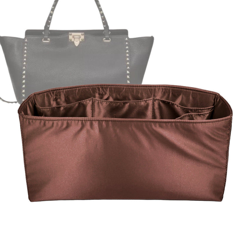 Organizer for [Rockstud Double, Valentino] Tote Purse Bag Insert Liner Shaper (Silk, Full-width Zip and Open Pocket)