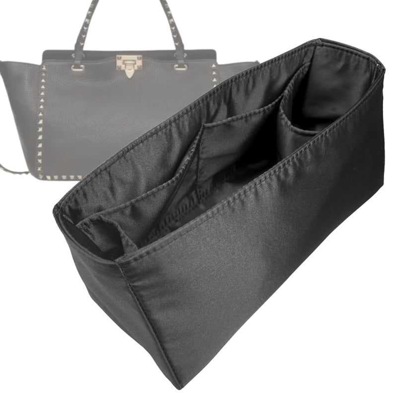 Organizer for [Rockstud Large, Valentino] Tote Purse Bag Insert Liner Shaper (Silk, Full-width Zip and Open Pocket)