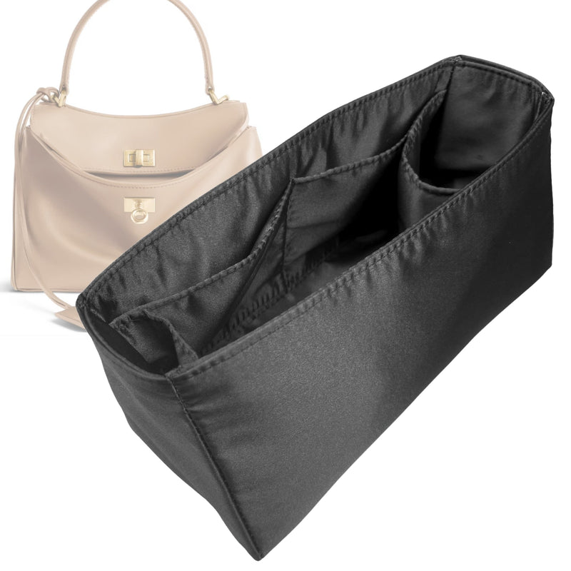 Organizer for [Rodeo Large Handbag, Balenciaga] Tote Purse Bag Insert Liner Shaper (Silk, Full-width Zip and Open Pocket)