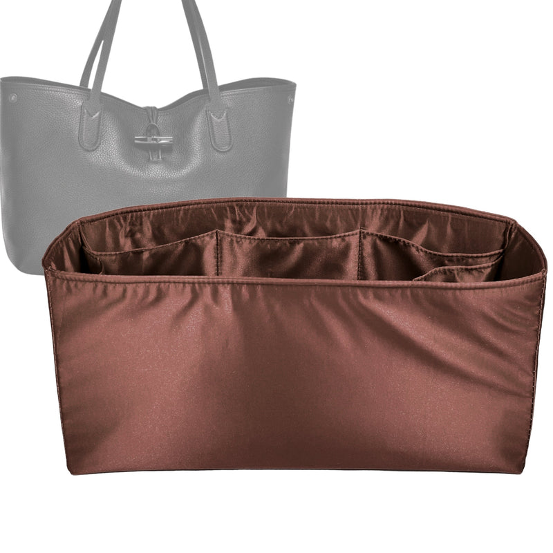 Organizer for [Roseau, Longchamp] Tote Purse Bag Insert Liner Shaper (Silk, Full-width Zip and Open Pocket)