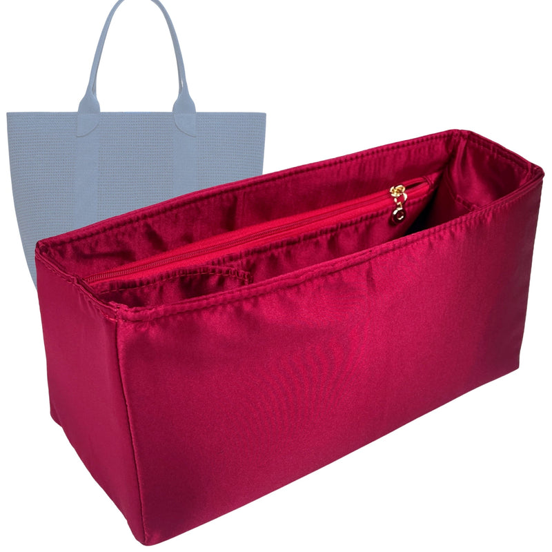 Organizer for [The Lightweight Tote, Rothys] Tote Purse Bag Insert Liner Shaper (Silk, Full-width Zip and Open Pocket)