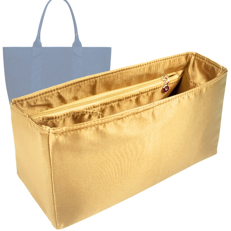 Organizer for [The Lightweight Mega Tote, Rothys] Tote Purse Bag Insert Liner Shaper (Silk, Full-width Zip and Open Pocket)