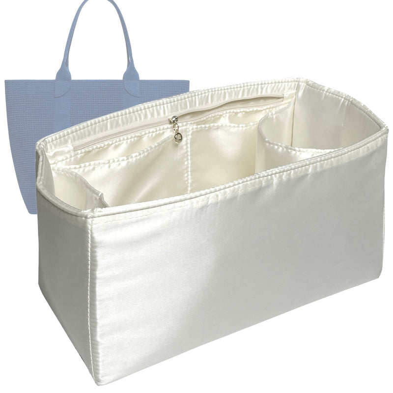 Organizer for [The Lightweight Zip Tote, Rothys] Tote Purse Bag Insert Liner Shaper (Silk, Full-width Zip and Open Pocket)