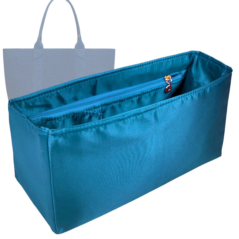 Organizer for [The Lightweight Petite Tote, Rothys] Tote Purse Bag Insert Liner Shaper (Silk, Full-width Zip and Open Pocket)