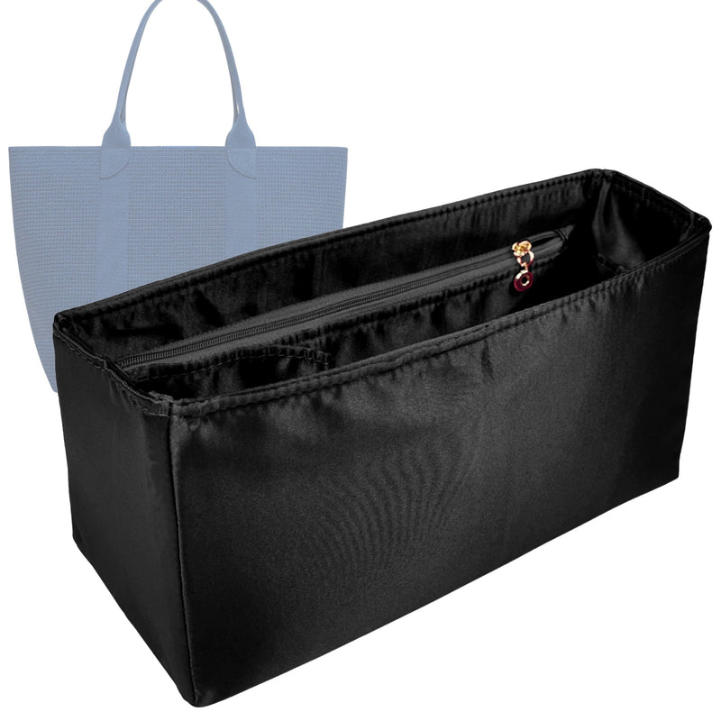 Organizer for [The Mini Zip Bucket, Rothys] Tote Purse Bag Insert Liner Shaper (Silk, Full-width Zip and Open Pocket)