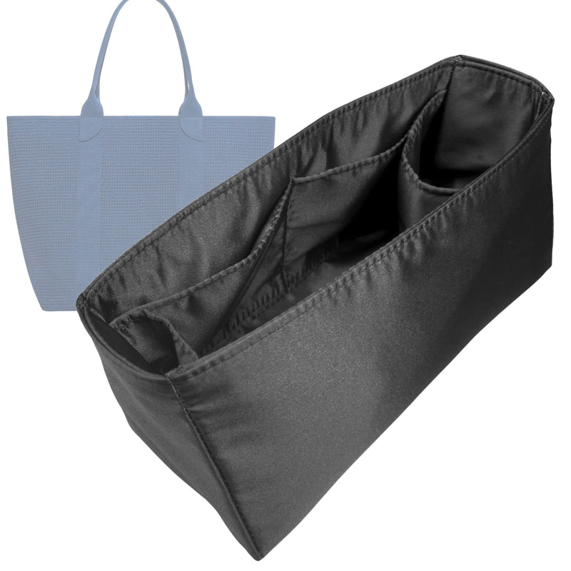 Organizer for [The Mini Zip Bucket, Rothys] Tote Purse Bag Insert Liner Shaper (Silk, Full-width Zip and Open Pocket)