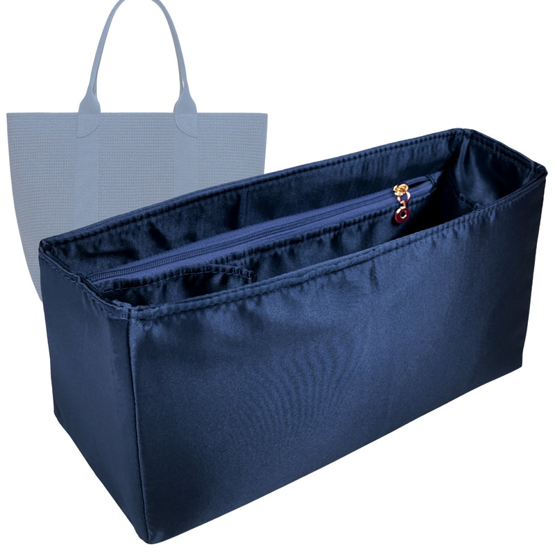 Organizer for [The Daily Crossbody, Rothys] Tote Purse Bag Insert Liner Shaper (Silk, Full-width Zip and Open Pocket)