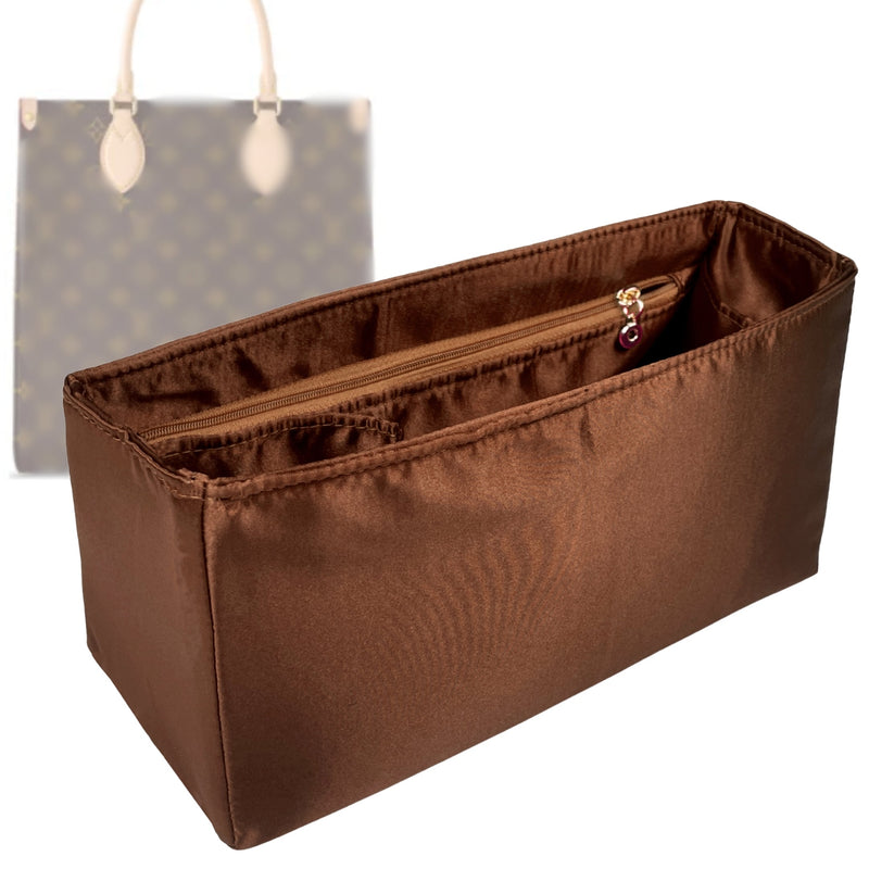 Organizer for [Sac Plat PM (Small), LV] Tote Purse Bag Insert Liner Shaper (Silk, Full-width Zip and Open Pocket)