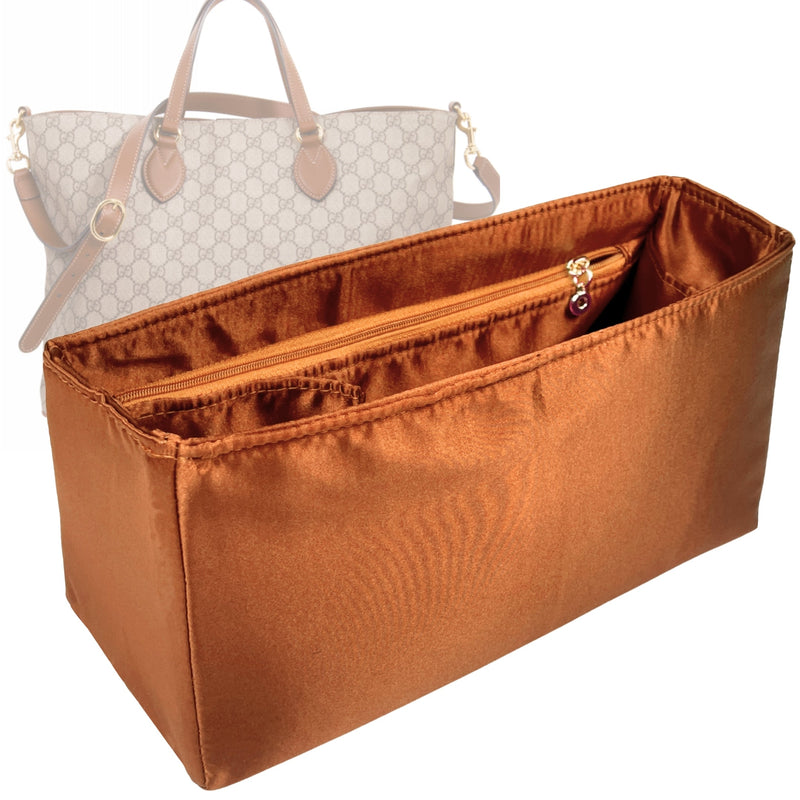 Organizer for [Convertible Soft Tote GG Coated Canvas Small, Gucci] Tote Purse Bag Insert Liner Shaper (Silk, Full-width Zip and Open Pocket)