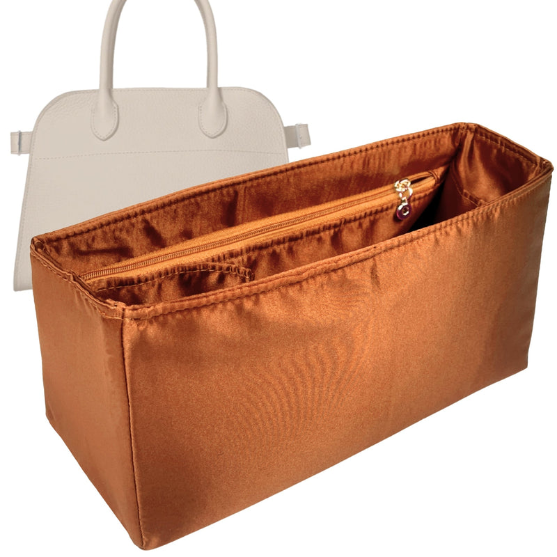 Organizer for [Soft Margaux 10 Bag in Leather, The Row] Tote Purse Bag Insert Liner Shaper (Silk, Full-width Zip and Open Pocket)