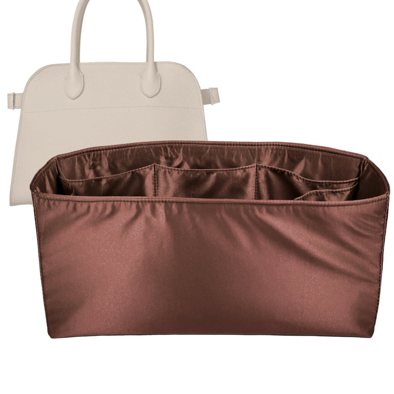 Organizer for [Soft Margaux 12 Bag in Leather, The Row] Tote Purse Bag Insert Liner Shaper (Silk, Full-width Zip and Open Pocket)