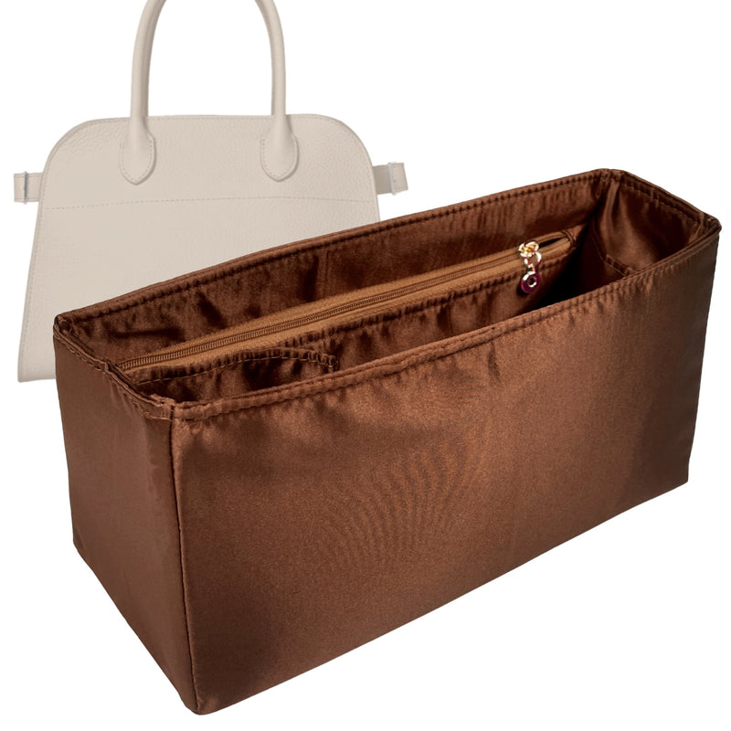 Organizer for [Soft Margaux 12 Bag in Leather, The Row] Tote Purse Bag Insert Liner Shaper (Silk, Full-width Zip and Open Pocket)