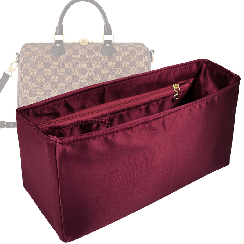 Organizer for [Speedy 40, LV] Tote Purse Bag Insert Liner Shaper (Silk, Full-width Zip and Open Pocket)