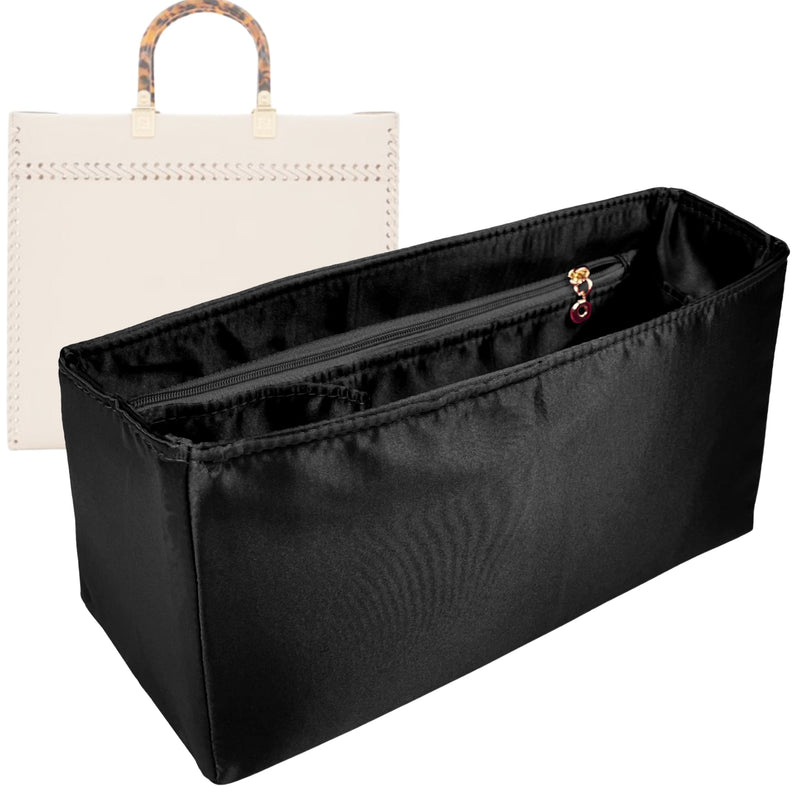 Organizer for [Sunshine Small, Fendi] Tote Purse Bag Insert Liner Shaper (Silk, Full-width Zip and Open Pocket)