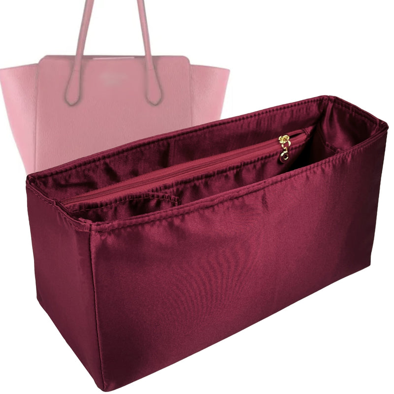 Organizer for [Swing Medium, Gucci] Tote Purse Bag Insert Liner Shaper (Silk, Full-width Zip and Open Pocket)