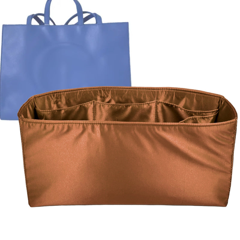 Organizer for [Medium Shopping Bag, Telfar] Tote Purse Bag Insert Liner Shaper (Silk, Full-width Zip and Open Pocket)