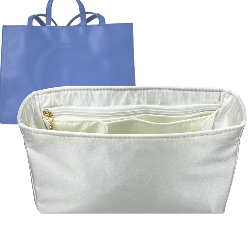 Organizer for [Large Shopping Bag, Telfar] Tote Purse Bag Insert Liner Shaper (Silk, Full-width Zip and Open Pocket)