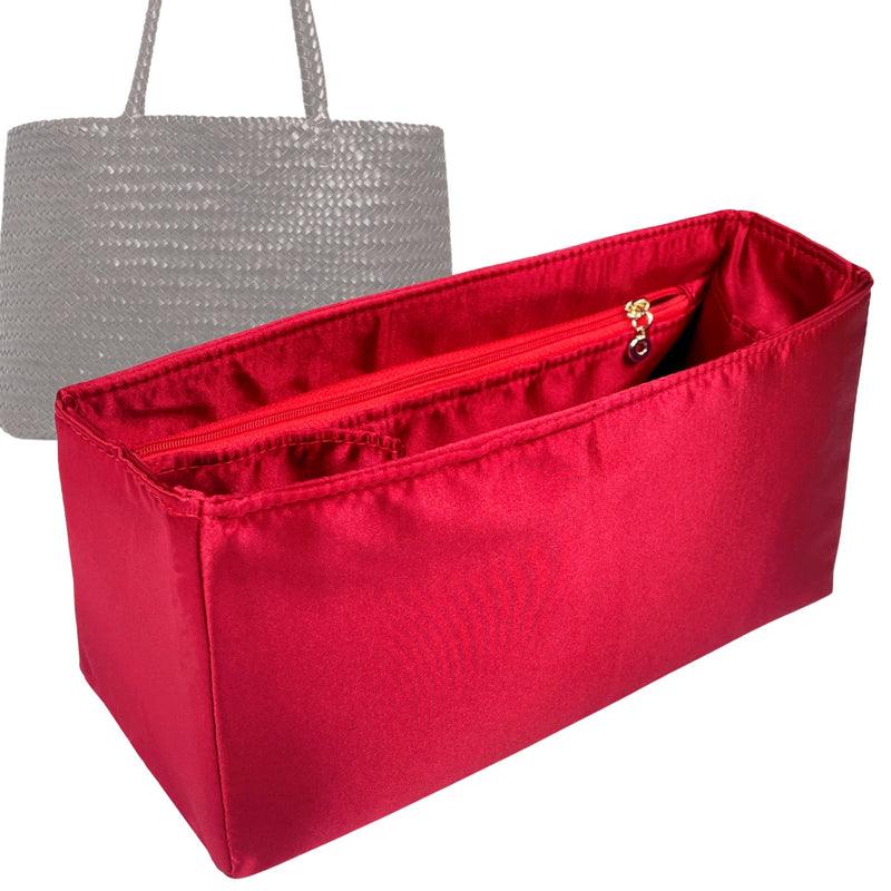 Organizer for [Large Transport Tote, Madewell] Tote Purse Bag Insert Liner Shaper (Silk, Full-width Zip and Open Pocket)