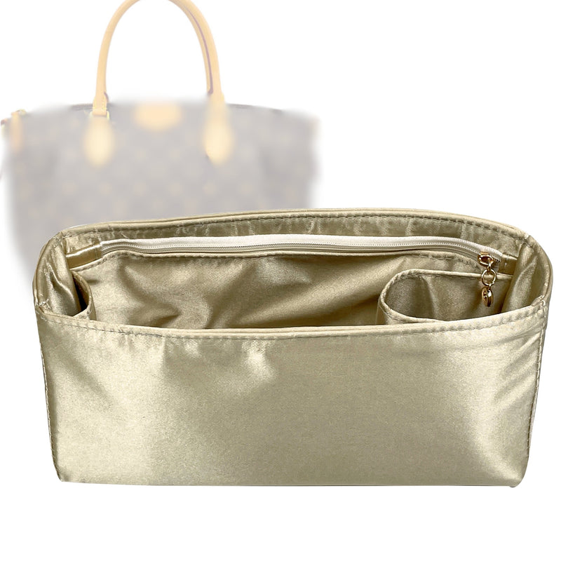 Organizer for [Turenne GM (Large), LV] Tote Purse Bag Insert Liner Shaper (Silk, Full-width Zip and Open Pocket)