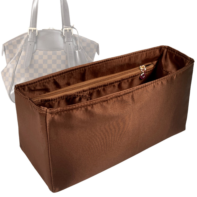 Organizer for [Verona MM (Medium), LV] Tote Purse Bag Insert Liner Shaper (Silk, Full-width Zip and Open Pocket)