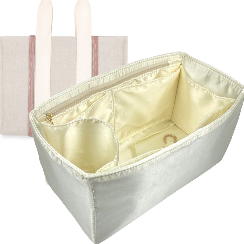 Organizer for [Medium Woody Tote, Chloe] Tote Purse Bag Insert Liner Shaper (Silk, Full-width Zip and Open Pocket)