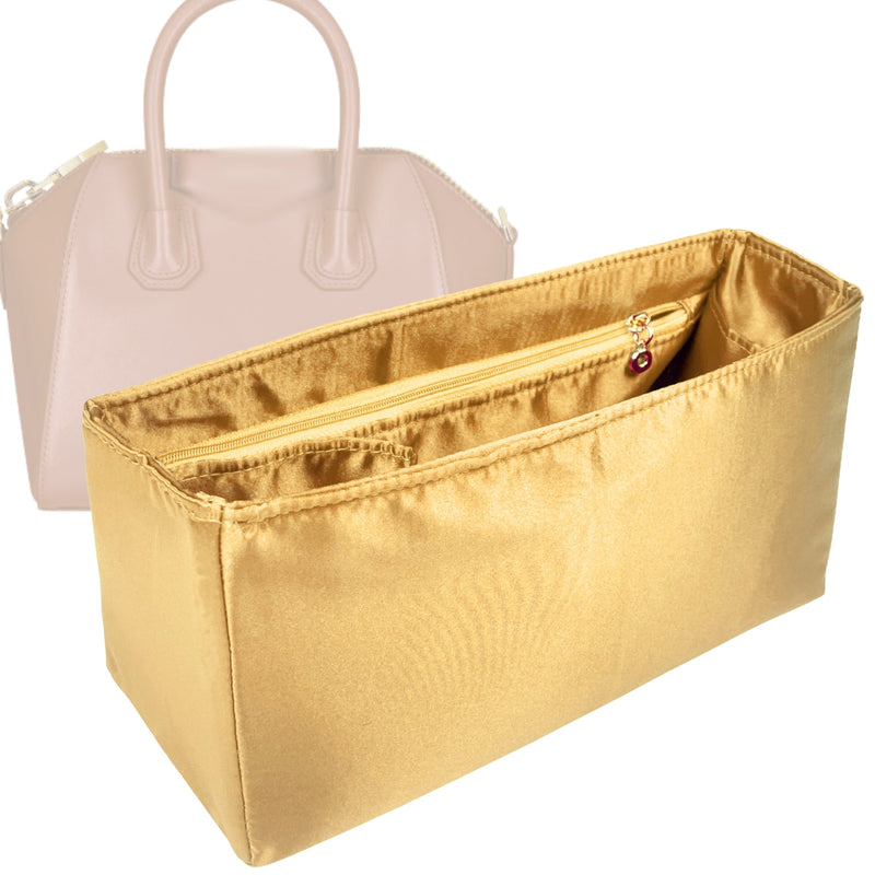 Organizer for [Medium Antigona, Givenchy] Tote Purse Bag Insert Liner Shaper (Silk, Trapezoid Shape with Zip Pocket)