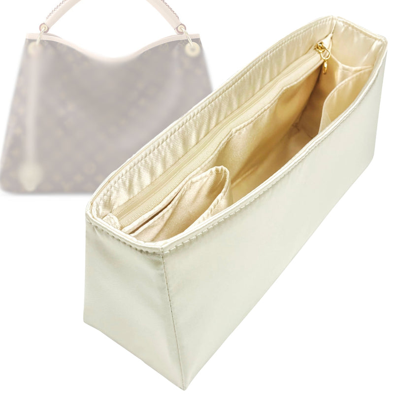 Organizer for [Artsy MM (Medium), LV] Tote Purse Bag Insert Liner Shaper (Silk, Trapezoid Shape with Zip Pocket)