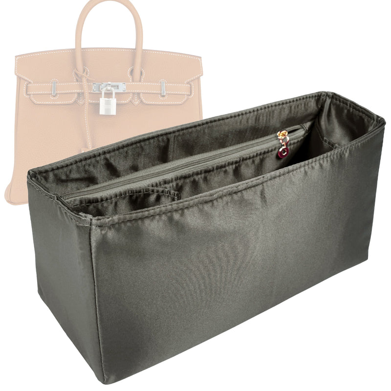 Organizer for [Birkin 35, Hermes] Tote Purse Bag Insert Liner Shaper (Silk, Trapezoid Shape with Zip Pocket)