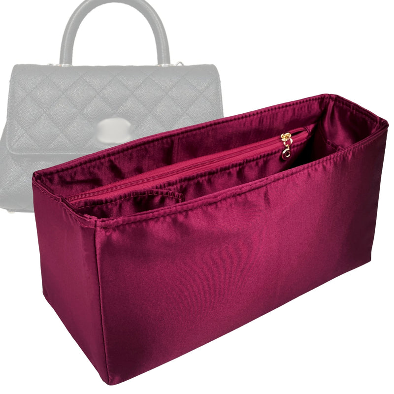 Organizer for [Coco Small, Chanel] Tote Purse Bag Insert Liner Shaper (Silk, Trapezoid Shape with Zip Pocket)