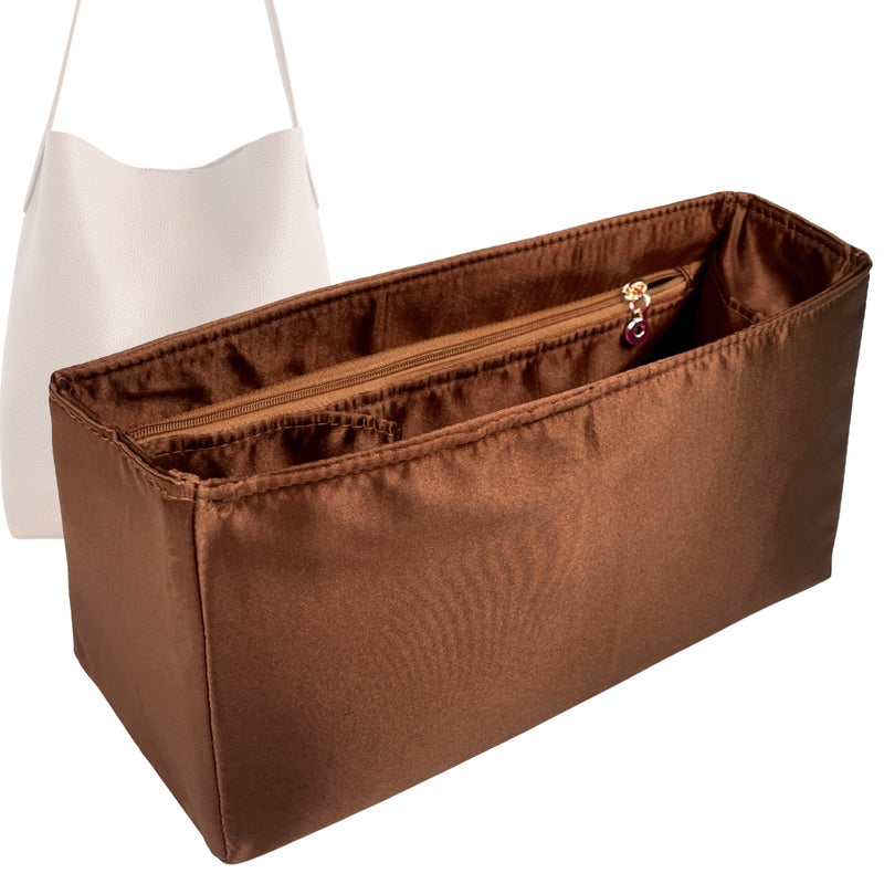 Organizer for [Maxi Everyday Cabas, Mansur Gavriel] Tote Purse Bag Insert Liner Shaper (Silk, Trapezoid Shape with Zip Pocket)