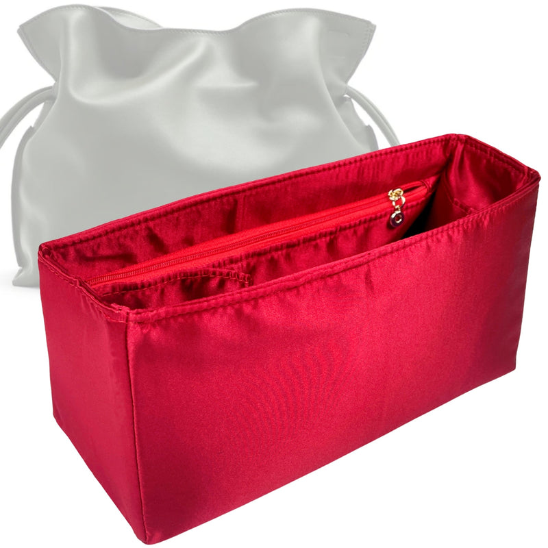 Organizer for [Large Flamenco Purse, Loewe] Tote Purse Bag Insert Liner Shaper (Silk, Trapezoid Shape with Zip Pocket)