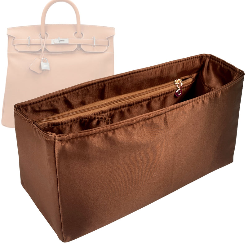 Organizer for [HAC 32, Hermes] Tote Purse Bag Insert Liner Shaper (Silk, Trapezoid Shape with Zip Pocket)