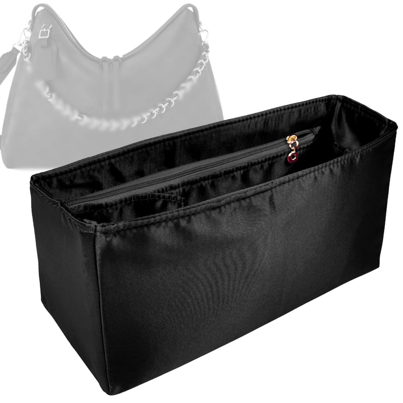 Organizer for [Hand It All MM, LV] Tote Purse Bag Insert Liner Shaper (Silk, Trapezoid Shape with Zip Pocket)