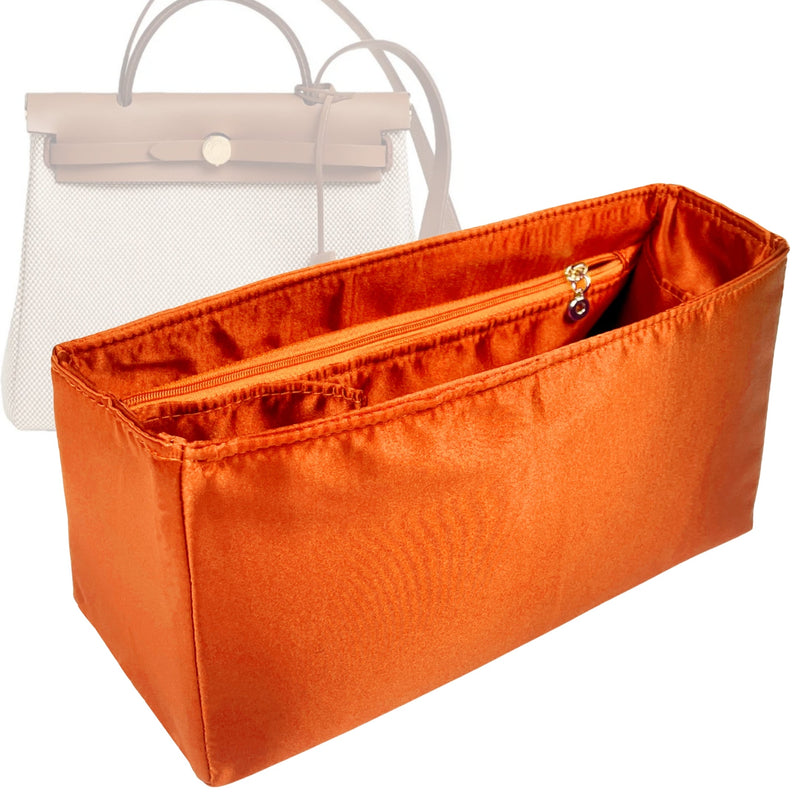 Organizer for [Herbag Zip Cabine 50, Hermes] Tote Purse Bag Insert Liner Shaper (Silk, Trapezoid Shape with Zip Pocket)