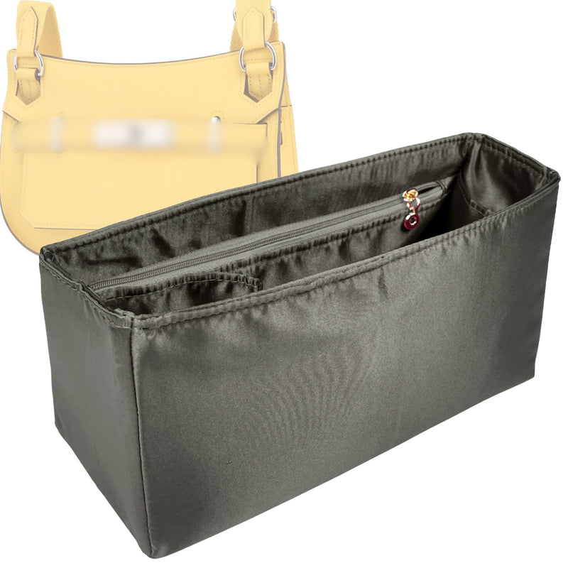 Organizer for [Jypsiere 37, Hermes] Tote Purse Bag Insert Liner Shaper (Silk, Trapezoid Shape with Zip Pocket)