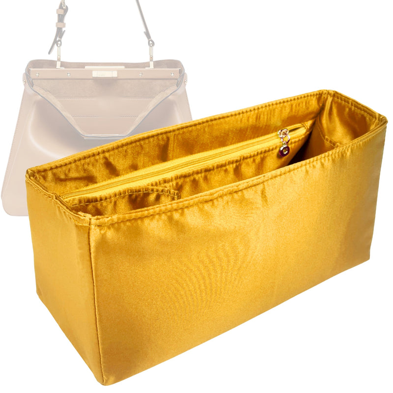 Organizer for [Peekaboo X-Lite Large, Fendi] Tote Purse Bag Insert Liner Shaper (Silk, Trapezoid Shape with Zip Pocket)