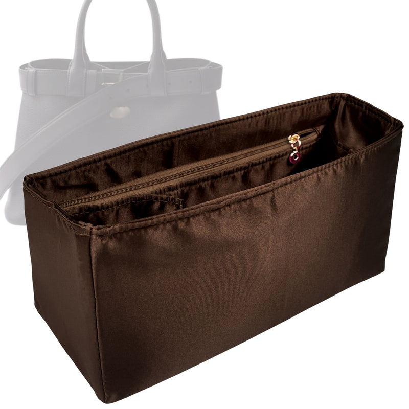 Organizer for [Small Buckle leather handbag with belt, Prada] Tote Purse Bag Insert Liner Shaper (Silk, Trapezoid Shape with Zip Pocket)