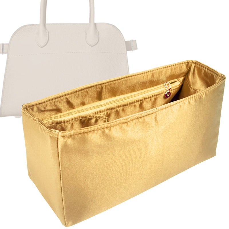 Organizer for [Soft Margaux 10 Bag in Leather, The Row] Tote Purse Bag Insert Liner Shaper (Silk, Trapezoid Shape with Zip Pocket)