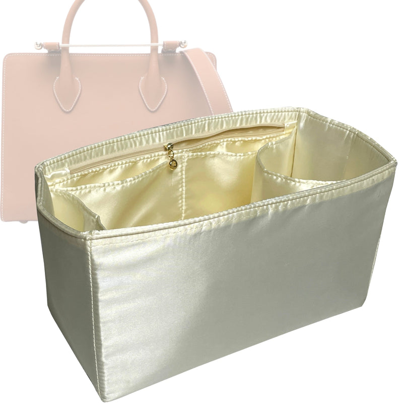 Organizer for [Midi Tote, Strathberry] Tote Purse Bag Insert Liner Shaper (Silk, Trapezoid Shape with Zip Pocket)
