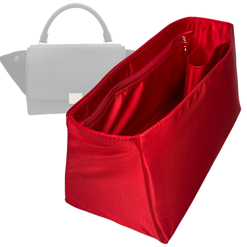 Organizer for [Trapeze Large, Celine] Tote Purse Bag Insert Liner Shaper (Silk, Trapezoid Shape with Zip Pocket)