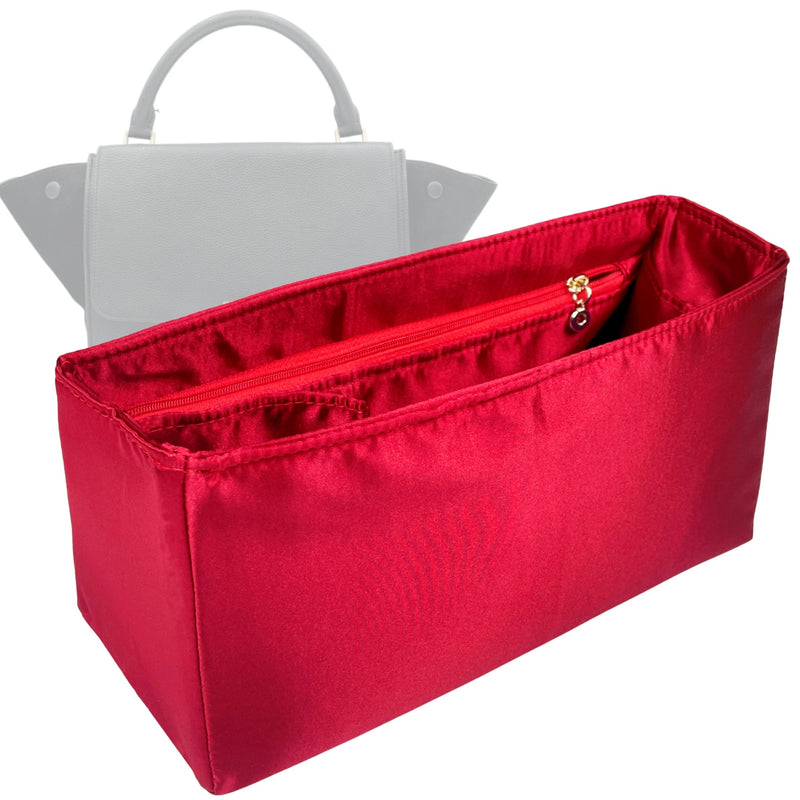 Organizer for [Trapeze Small, Celine] Tote Purse Bag Insert Liner Shaper (Silk, Trapezoid Shape with Zip Pocket)
