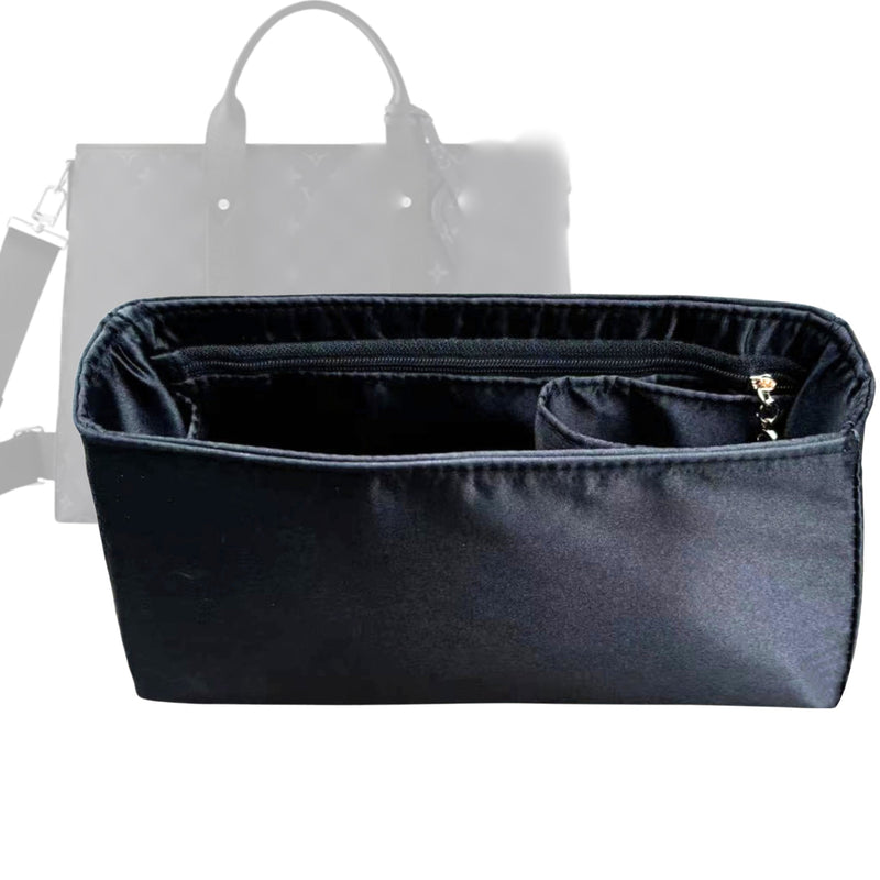 Organizer for [Weekend Tote NM, LV] Tote Purse Bag Insert Liner Shaper (Silk, Trapezoid Shape with Zip Pocket)