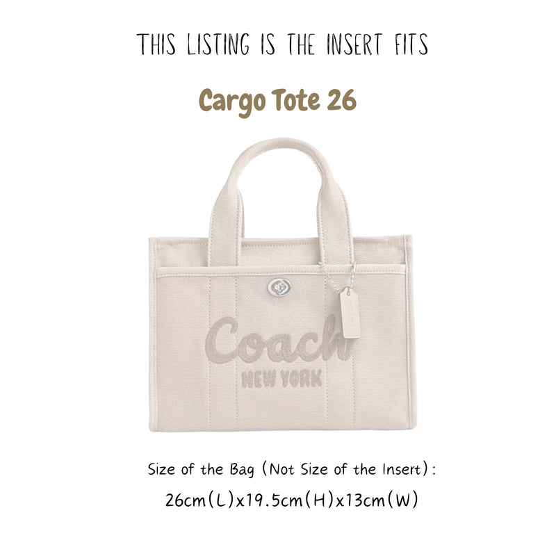 Organizer for [Cargo Tote 26cm, Coach] Bag Insert (Velvet, Long Zip and Open Compartment)