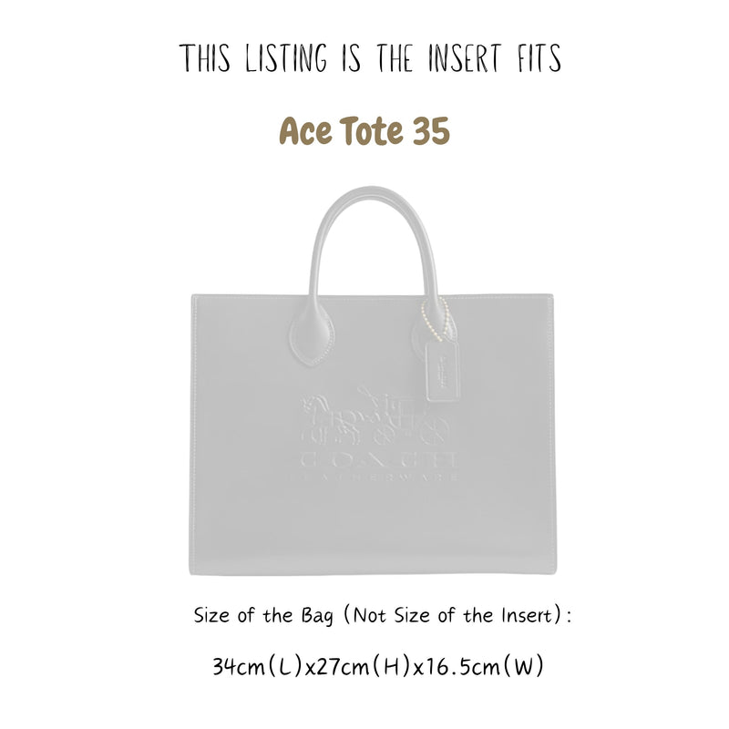 Organizer for [Ace Tote 35, Coach] Bag Insert (Velvet, Long Zip and Open Compartment)